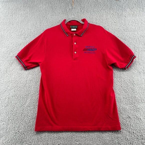 Outer Banks Men's Polo Shirt Medium Qualcomm WARP 10th Anniversary Shirt Red - Picture 1 of 13